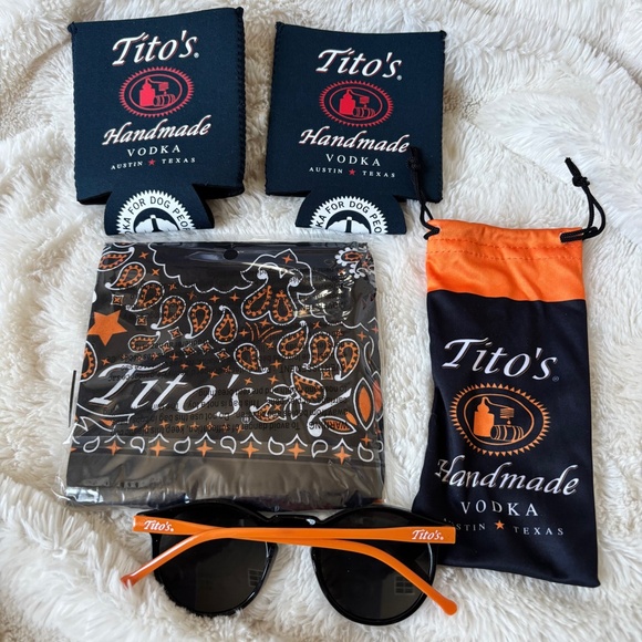 Tito's Handmade Vodka Austin Texas Sunglasses Bandana Drink Coolers Lot Bundle - Picture 1 of 6